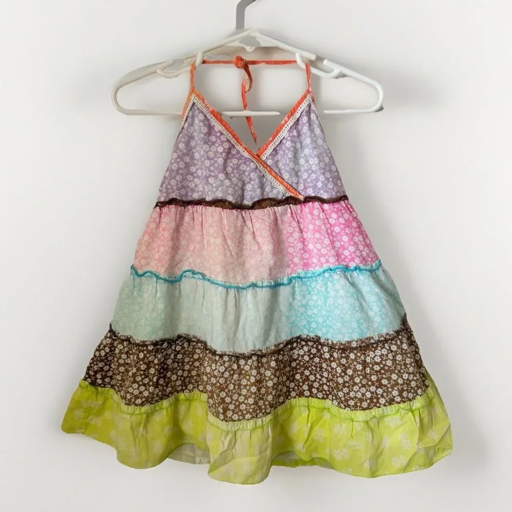 Children’s Place Sundress Girls 5/6 Colorful Patchwork Halter Tiered Boho Cute - Picture 1 of 9